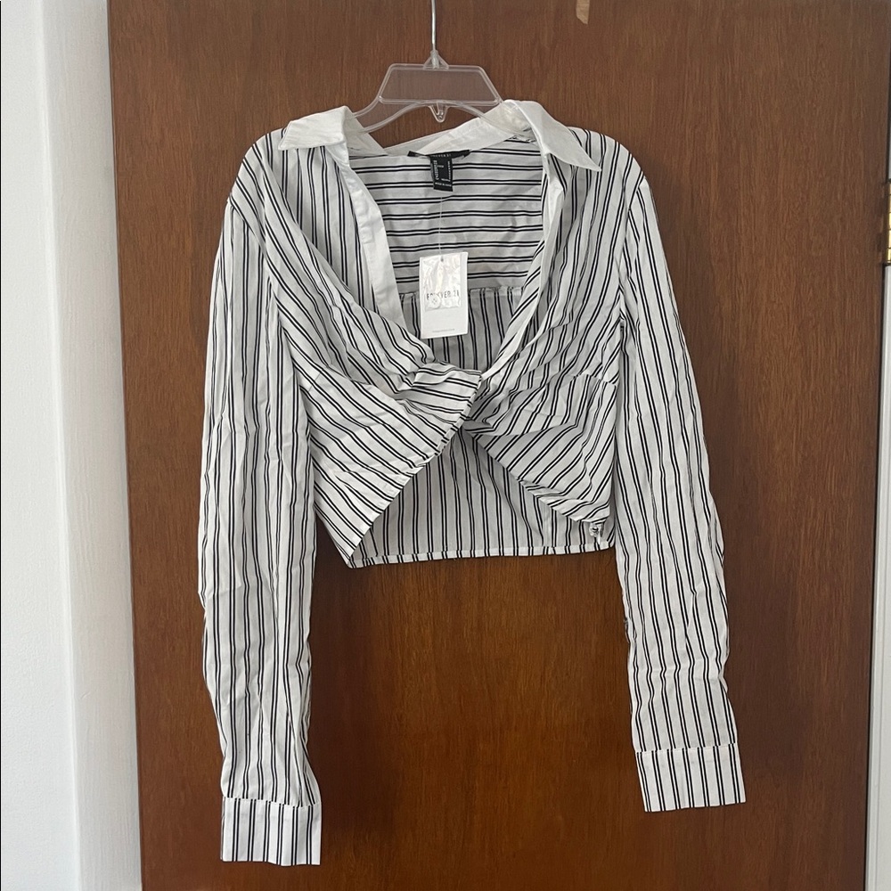 Forever 21 Black and White Striped Button Down Shirt